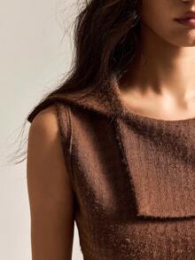 Easelle Women's Casual Coffee Brown Sleeveless Cropped Fashionable Versatile Women Top Flip Collar Design Is Fashionable - Brown - View 6
