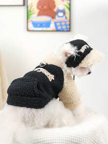 PETSIN 宠物服装一件，猫狗适用，冬季加厚保暖外套，纽约黑色刺绣休闲装 - 黑色 - 查看 4