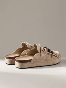 Solecia 女式平底圆头厚底流苏休闲穆勒鞋一脚蹬 - 杏色 - 查看 5