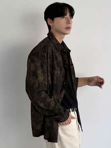 DAZY 男士纯棕色染色面料衬衫，秋季 - 棕色 - 查看 7