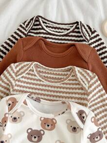 Loomiva 4件套新生女宝宝条纹针织柔软圆领长袖连体衣套装 - 彩色 - 查看 5