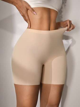 سروال داخلي نسائي بتصميم بسيط من قماش مرن مريح، بدون غرز، بلون المشمش