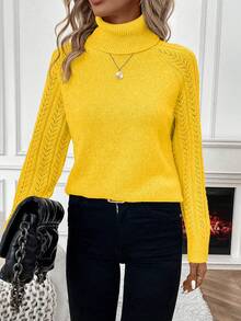 SHEIN Suéter de cuello alto sólido para mujer en invierno y otoño - Mostaza Amarilla - Ver 6