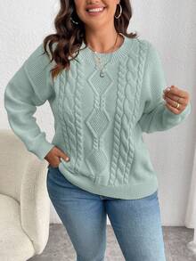 EMERY ROSE Suéter de punto de cable de unicolor informal de talla grande, con hombros caídos, para otoño/invierno - verde menta - Ver 1