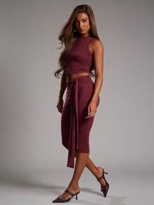 NYA SZN Women Set Matching Set (Top & Pant) Top Crop Pant Mid Rise Capri Bow Detail Fitted Bodycon Night Out Date Event Cute Y2K Fall Winter Suitable For Commuting Statement Valentines Day Carnival Outfits For Women - Green - View 5