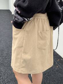 Dazy Plus Dicke, solide Cord-Rock mit Sicherheitsshorts, kurzer gerader Schnitt, Damen in Große Größen, Herbst/Winter