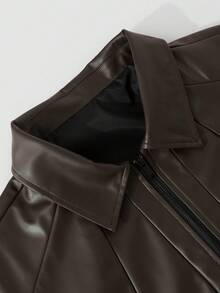 Chillumni 男士休闲PU拉链长袖外套，秋冬款 - 軍綠色 - 查看 3