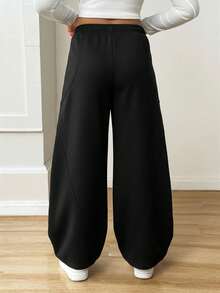 SHEIN Tween Girls Oversized Sweatpants, Casual & Fashionable For Everyday Wear - Black - View 2