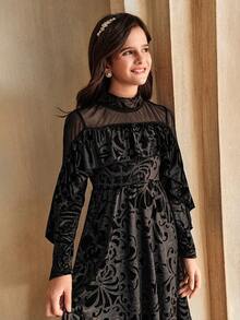 SHEIN 1 pezzo Abito elegante da ragazza in in rete e velluto, per primavera/autunno - nero - Visualizzare 7