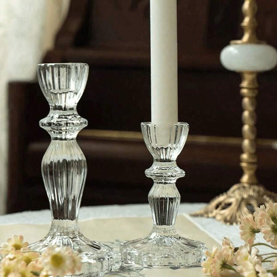 1 Chân nến thủy tinh thanh lịch, Chân nến pha lê hình nón trong suốt, Chân nến trang trí thích hợp cho đám cưới, Halloween, tiệc tùng, trang trí bàn, trang trí phòng thẩm mỹ - Trong sáng - Xem 1