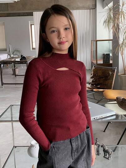 Hapijoa Tween Girls Hollow Out Crew Neck Sweater