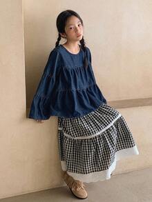 DAZY Girls Denim Round Neck Blouse