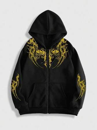 Goth Sudadera con capucha de hombre con estampado de color contrastante