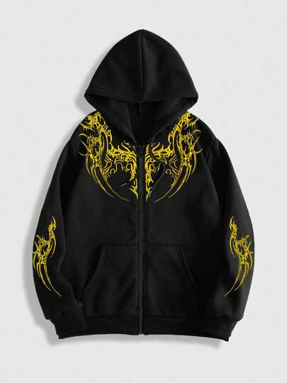 Goth Sudadera con capucha de hombre con estampado de color contrastante