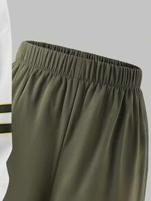 Sparklyn 2pcs/Set Tween Girls Letter Print Hoodie Sweatshirt + Green Cargo Pants Casual Street Style Outfit, Autumn/Winter - Army Green - View 6