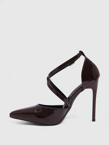 CUCCOO SZL 女士时尚深咖啡色交叉尖头细高跟鞋，镂空正装鞋，适合通勤、约会、派对、婚礼 - 咖啡棕 - 查看 8