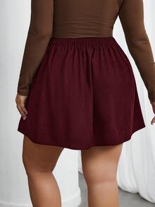 SHEIN Privé Váy ngắn trơn màu thường ngày cỡ lớn cho nữ - Đỏ - Xem 2