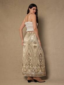 Freevana Váy dự tiệc lãng mạn trang trí sequin lấp lánh cỡ lớn dành cho nữ, tiệc thu/đông - Rượu sâm banh - Xem 2