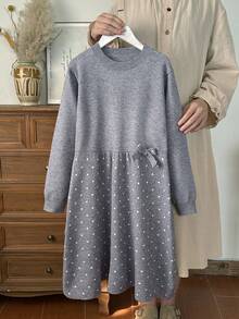 Vintaside Kids Girls' Elegant Bow Knitted Dress - Dark Grey - View 3