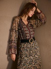 MOTF PREMIUM FLORAL PRINT FLOWY LIGHTWEIGHT DRESS - Dark Green - View 6