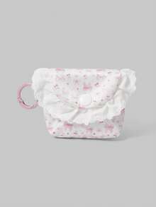 ROMWE Kawaii Monedero portátil mini con lazo de encaje blanco, patrón de cerezas, estuche para auriculares 1101550 - Blanco - Ver 1