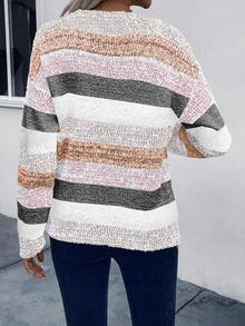 EMERY ROSE Women's Casual Everyday Contrast Color Round Neck Raglan Sweater, Autumn/Winter Fall Cloth For Women Fall Sweater Knit Sweater Pullover For Women Women Sweater Striped Sweater - Multicolor - View 2