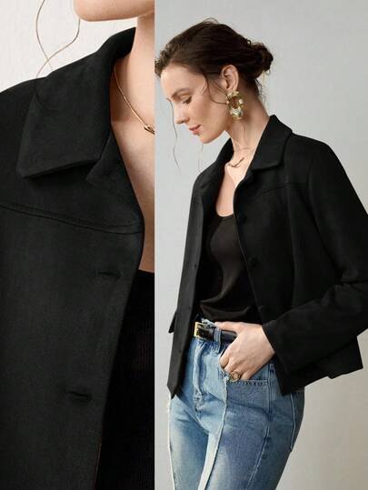 Uhlyne 女式复古经典硬币设计优雅休闲西装外套，配有仿口袋和纽扣，简约通勤夹克