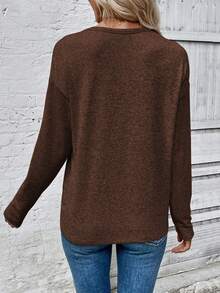 EMERY ROSE Áo thun nữ tay dài cổ tròn trễ vai in hình trái tim, áo thun họa tiết mùa thu cho nữ mùa xuân - xanh quân đội - Xem 2