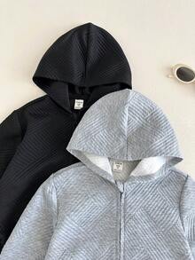 SHEIN 2 Piece Set, Buy One Get One Free, Kids Boys Casual Sweatshirt, Hooded Sweatshirt Set, Kids Long Sleeve Sweatshirt For Boys And Girls, Back To School,Basic Top,Black Tops,Back To School Clothes Boys,Coat - Multicolor - View 7