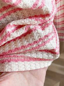 Sparklyn Girls Striped V-Neck Long Sleeve Base Layer T-Shirt, Autumn/Winter - Pink - View 6