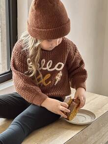 SHEIN Sweater Anak Perempuan dengan Bordir Bunga Buatan Tangan yang Lucu, Lembut, Hangat, Kasual, dan Serbaguna, Cocok untuk Pemakaian Sehari-hari - Coklat - View 5