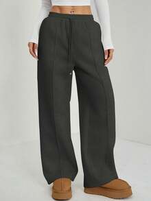 SHEIN PETITE Women's Fall Pebble Detail Straight-Leg Sweatpants Baggy - Dark Grey - View 9