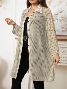 Reflora Camisa casual de manga larga con botones y estampado todo sobre talla grande