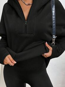 INAWLY Women's Solid Color Hooded Half-Zip Casual Sweatshirt