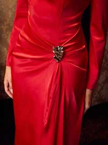 MOTF WOMEN'S ELEGANT ASYMMETRICAL HEM PARTY COCKTAIL DRESS - Red - View 3