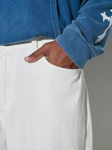 1pc Washed Minimalist American Style Commuter Jeans, Men's Niche Casual Loose Wide Leg Pants (No Belt Or Accessories) Spring To Summer - White - View 5