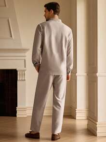 Manfinity VCAY Men's Casual Commuter Shirt And Pants Set - Apricot - View 2