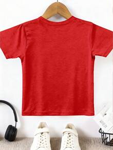 GraphicGems Young Boy Casual Comfortable Chick & Banana Graphic Soft Daily Casual Shirt, Suitable For Children (Easy Care, Parents' Favorite), Lively Children's, Vibrant Printed T-Shirt, Comfortable Knit Fabric, Children's Printed Short Sleeve Crew Neck T-Shirt, Animal And Fruit T-Shirt, Cute Pattern T-Shirt, Red T-Shirt - Red - View 4