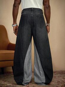 PAVTROS Quần Jeans Ống Rộng Rộng Họa Tiết Chắp Vá Thời Trang Đường Phố Cho Nam, Quần Jeans Baggy Họa Tiết, Dành Cho Giáng Sinh - màu đen - Xem 2