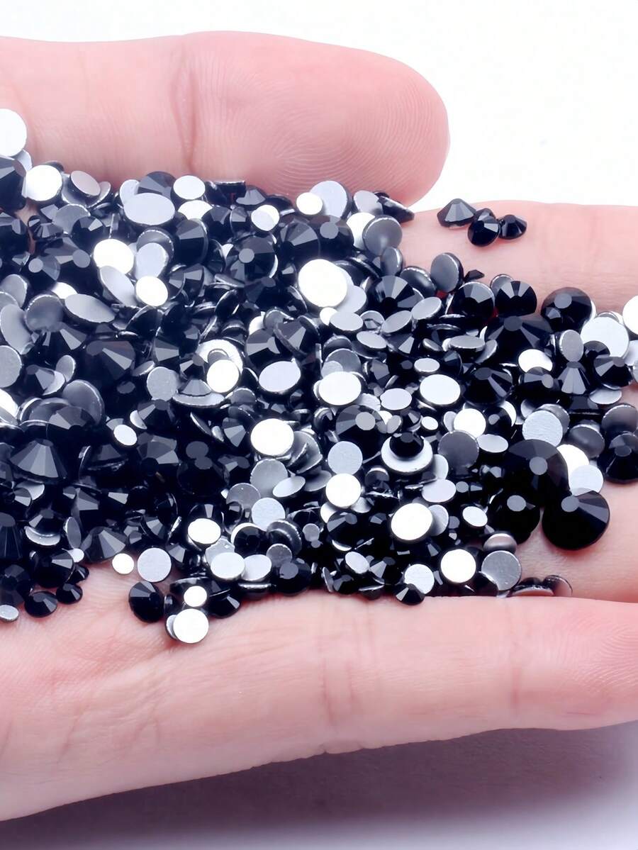2000 颗 3-6 毫米银色扁平黑色树脂水钻,圆形果冻宝石,用于制作配饰鞋履、服装、化妆品、箱包、装饰 - 黑色 - 查看 1