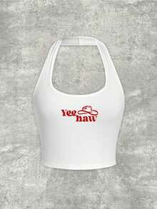 Y2Kool Morgan Mondays Co Artist Retro Street Women Casual Tight-Fitting Halter Top Suitable For Summer, Holiday, Vacation, Beach, Going Out, Festival, Ibiza Fits, Western Wear Autumn Matching Idea Party Top