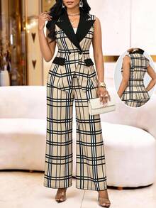 SHEIN Lady Plaid Print Contrast Black Collar Women's Suit Set Suitable For Office And Daily Wear Casual Sets For Women Autumn Winter Clothes For Women - Multicolor - View 8
