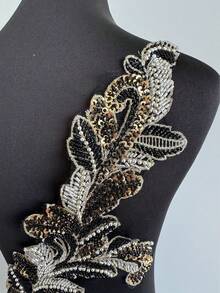 1件手工仿珍珠婚纱缝制珠饰蕾丝贴片闪亮黄色缝制亮片水晶珠饰紧身配饰DIY装饰礼服 - 黑色 - 查看 3