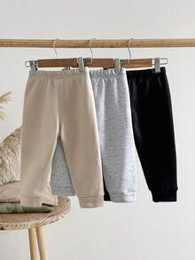 SHEIN Playful Pals 3件套女婴休闲豹纹印花和心形图案松紧腰保暖内衬运动裤 - 彩色 - 查看 2