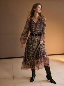 MOTF PREMIUM FLORAL PRINT FLOWY LIGHTWEIGHT DRESS - Dark Green - View 5