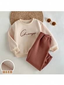 Loomiva 2件套男童字母图案针织柔软圆领长袖卫衣和松紧腰裤套装 - 彩色 - 查看 3