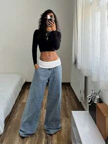 StreetHx Blugi de damă simpli, de zi cu zi, de culoare deschisă - Albastru - Vizualizare 4