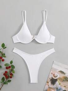 SHEIN Swim Summer Beach Mono Bikini Set Underwired Bra & High Cut Bottom 2 Piece Bathing Suit