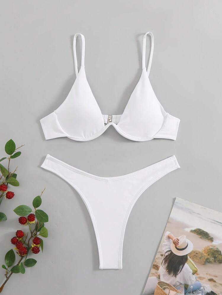 Summer Beach Mono Bikini Set Underwired Bra & High Cut Bottom 2 Piece Bathing Suit