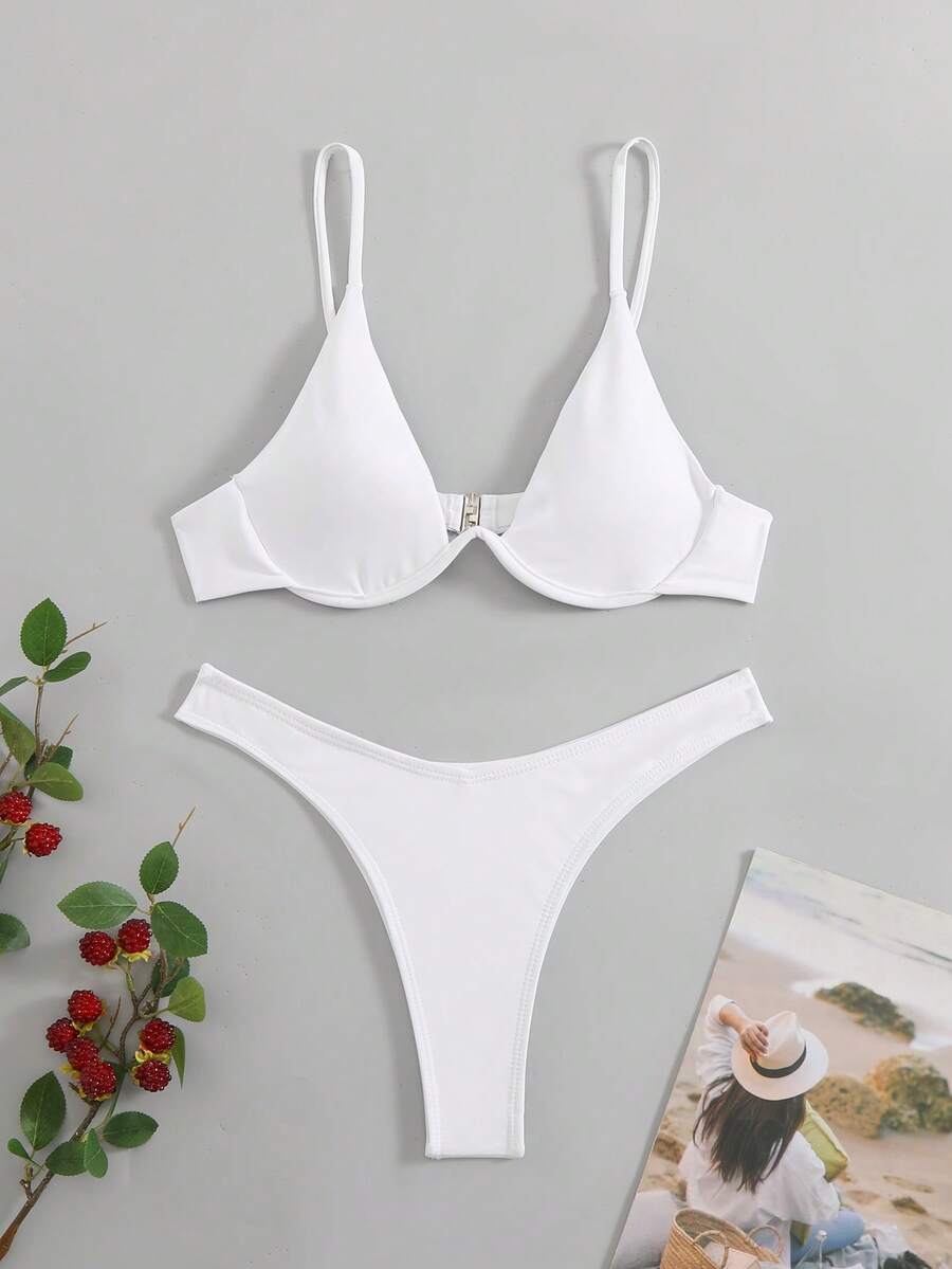 SHEIN Swim Summer Beach Mono Bikini Set Underwired Bra & High Cut Bottom 2 Piece Bathing Suit